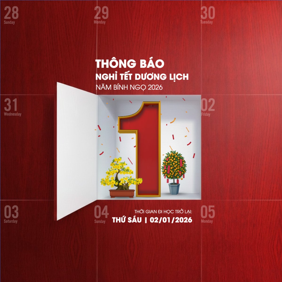 Mẫu Bài post MXH vuông Thông báo nghỉ tết dương lịch — LayerPic