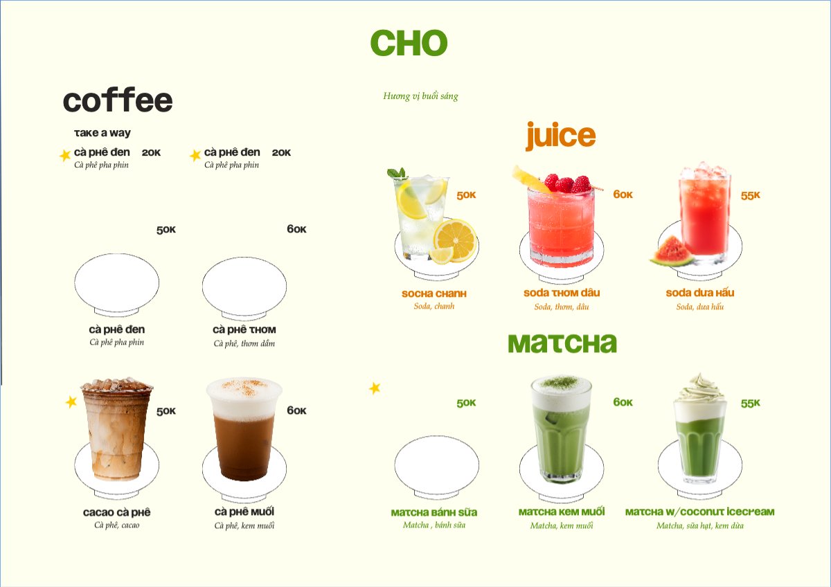 Thực đơn quán nước
