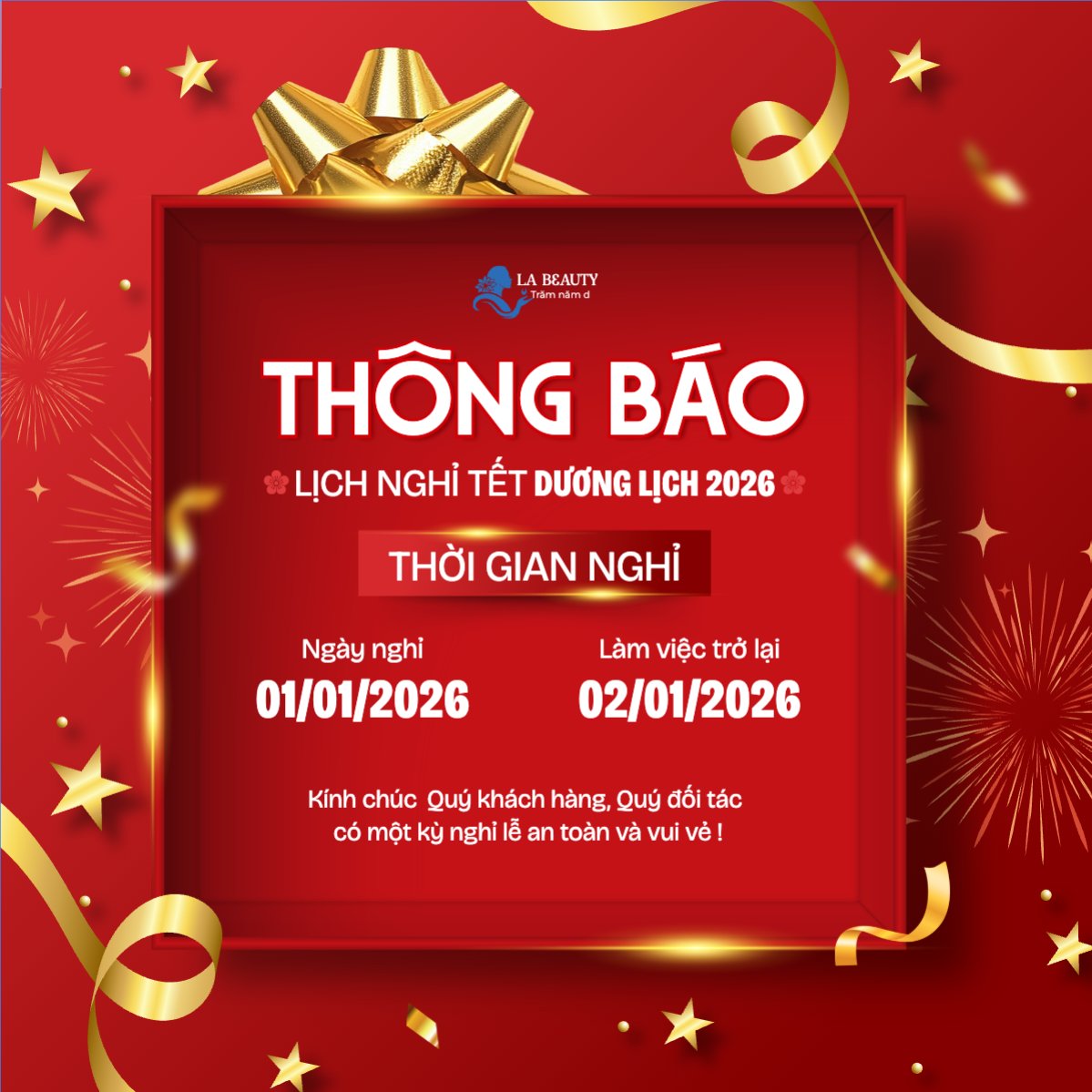 Mẫu Bài post MXH vuông Thông báo lịch nghỉ Tết dương lịch 2026 — LayerPic