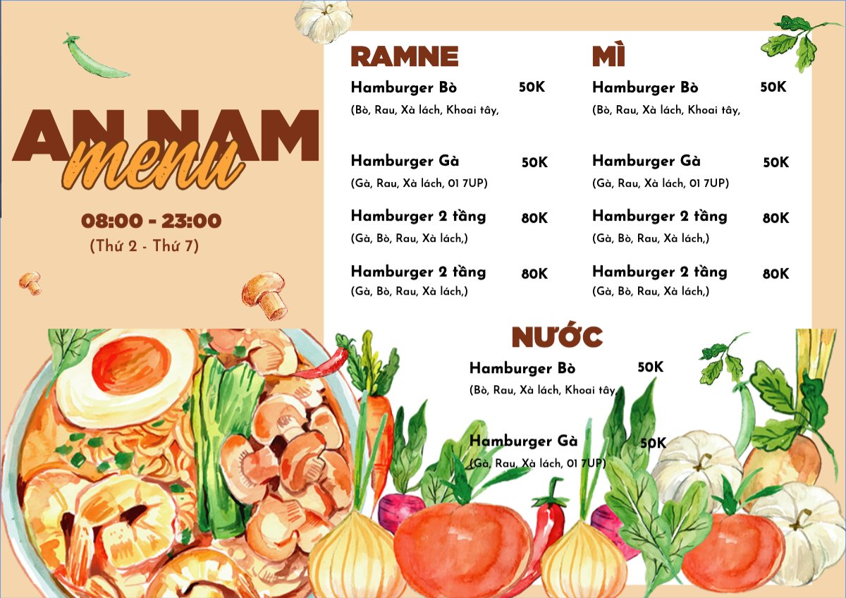 Mẫu Menu tờ rời (ngang) Đồ ăn, food, thực phẩm, ẩm thực, món ăn, F&B, nhà hàng, thức ăn, món Việt — LayerPic