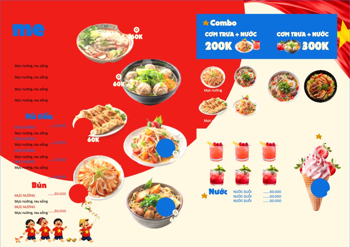 Mẫu Menu tờ rời (ngang) Thực đơn Đại Lễ 30/4 — LayerPic