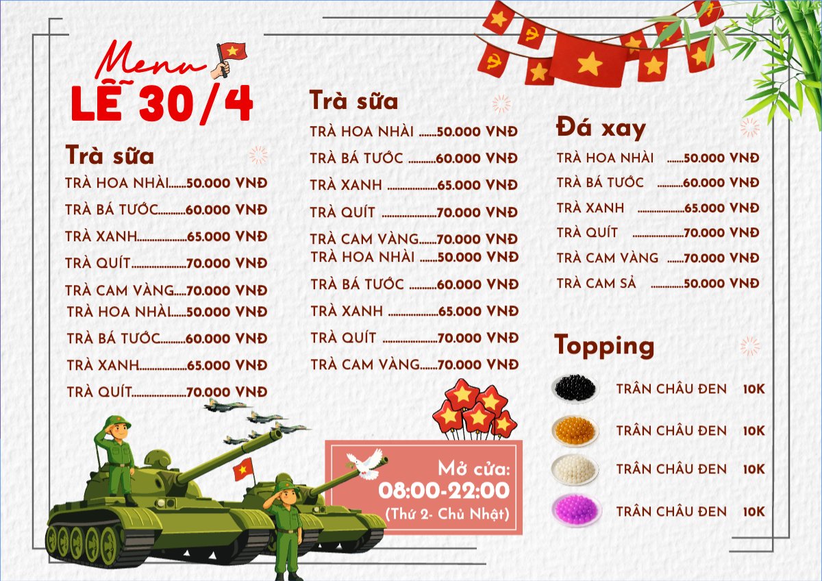 Mẫu Menu tờ rời (ngang) Menu nước ngày lễ — LayerPic