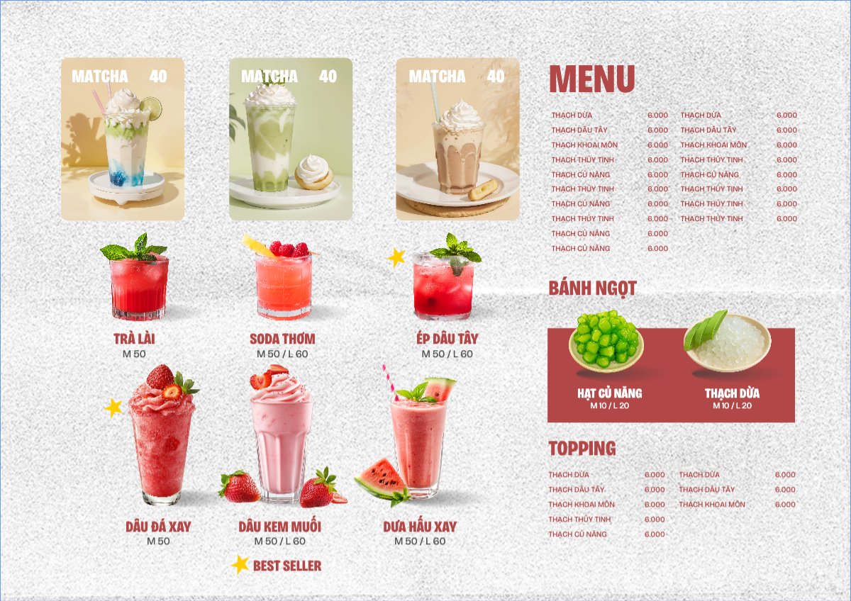 Mẫu Menu tờ rời (ngang) Menu quán nước — LayerPic