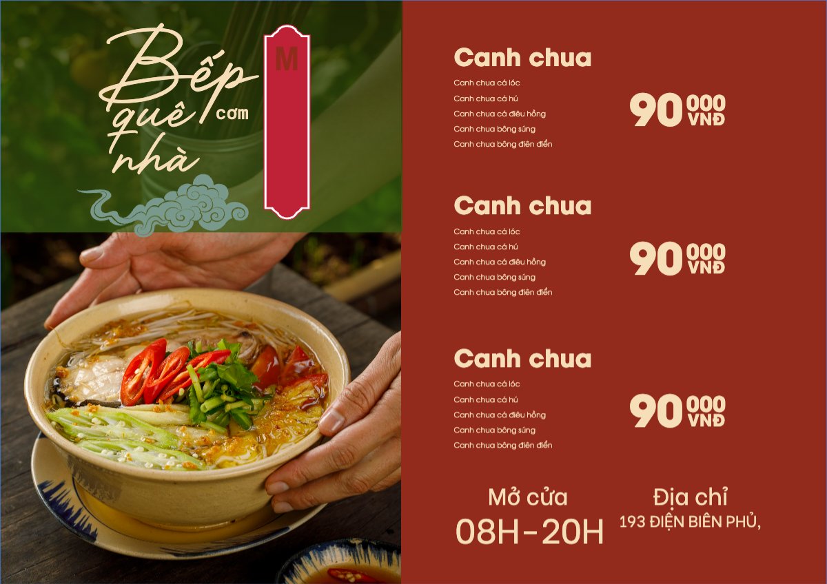 Mẫu Menu tờ rời (ngang) Bếp quê nhà — LayerPic