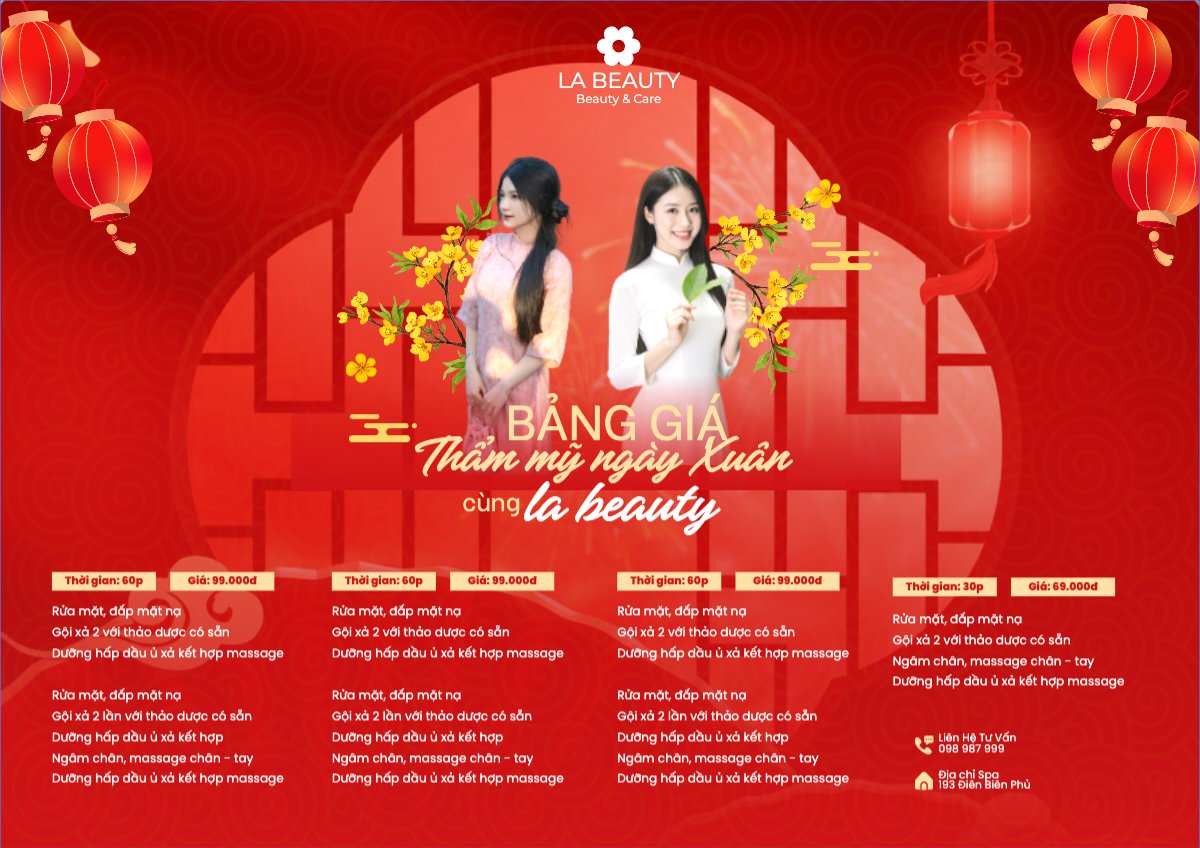 Mẫu Menu tờ rời (ngang) Bảng giá thẩm mỹ ngày xuân cùng La beauty — LayerPic