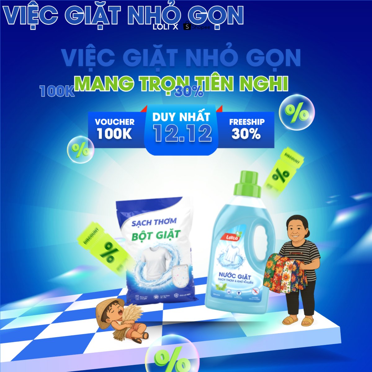 Mẫu Bài post MXH vuông Việc giặt nhỏ gọn mang trọn tiện nghi — LayerPic