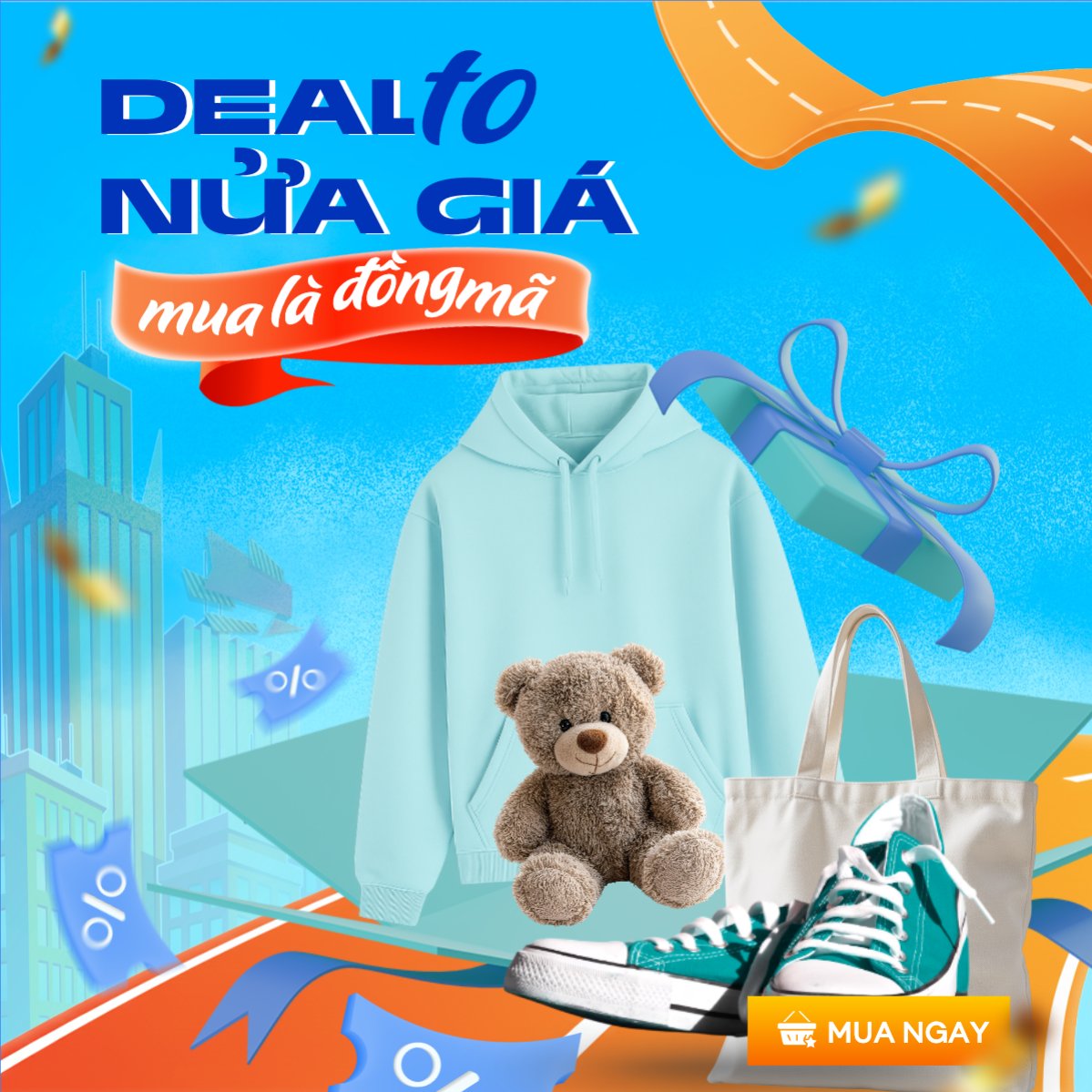 Mẫu Bài post MXH vuông Deal to nửa giá mua là đồng mã — LayerPic