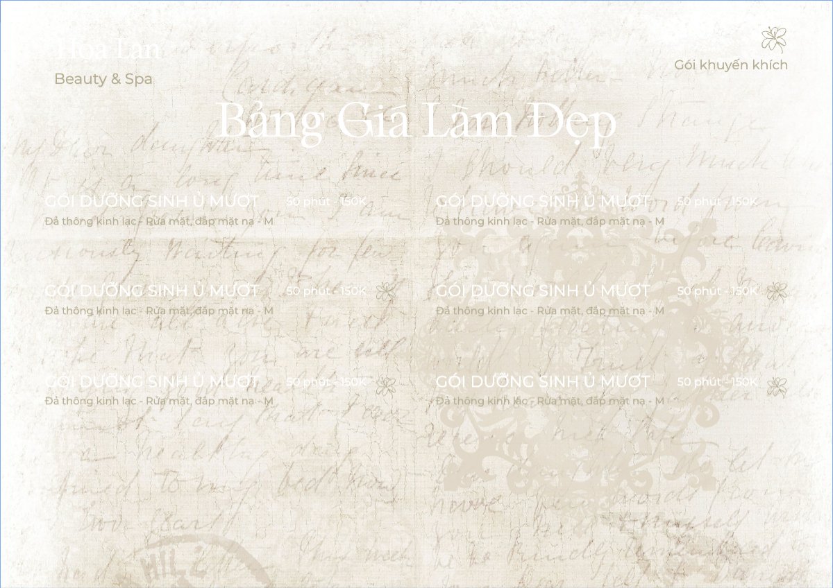 Mẫu Menu tờ rời (ngang) Tiệm tóc, tiệm cắt tóc, salon, nail, spa, beauty, làm đẹp, thẩm mỹ — LayerPic