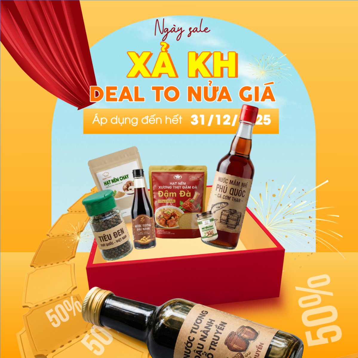Mẫu Bài post MXH vuông Xả kho deal to nửa giá — LayerPic