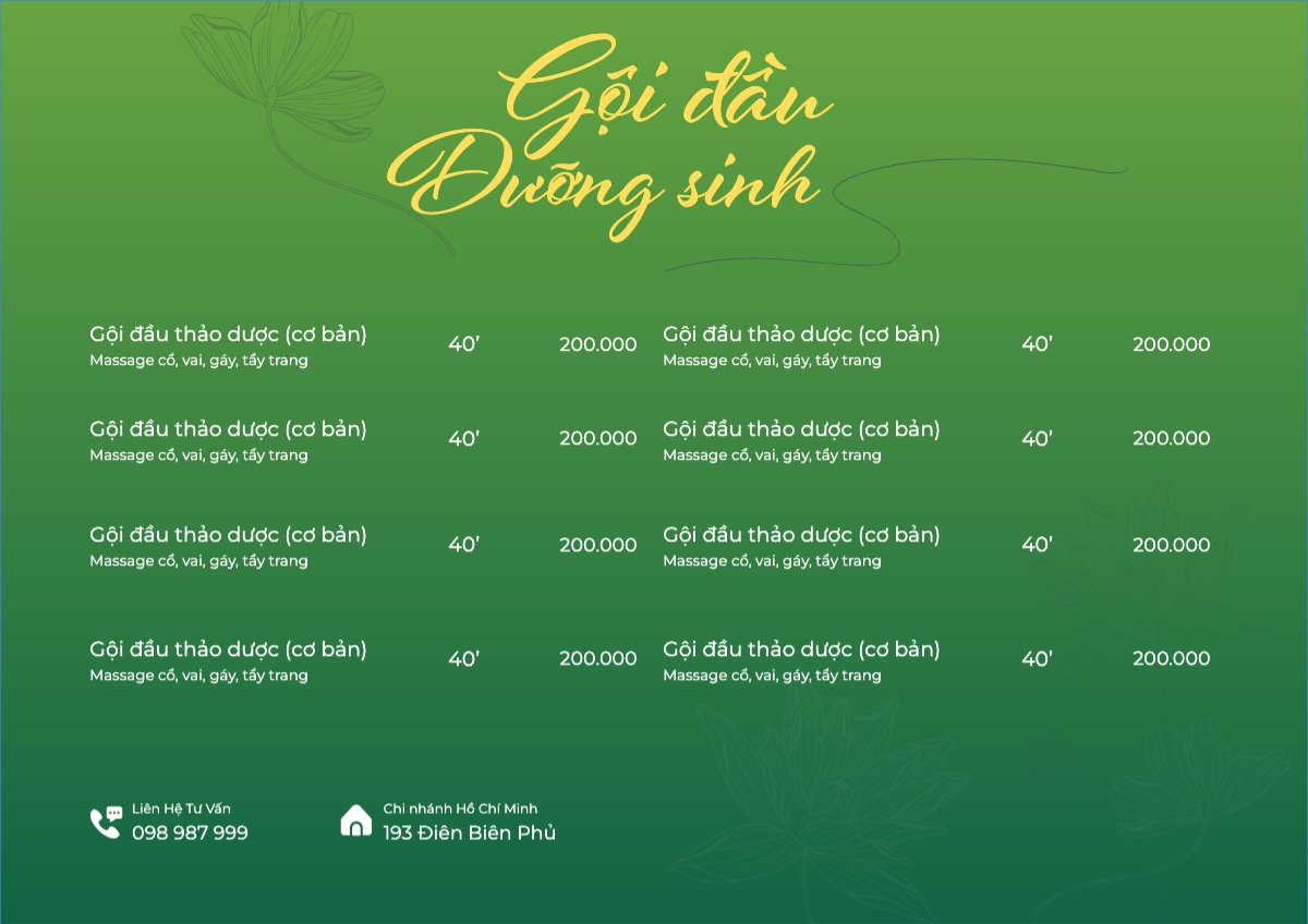 Mẫu Menu tờ rời (ngang) Tiệm tóc, tiệm cắt tóc, salon, nail, spa, beauty, làm đẹp, thẩm mỹ — LayerPic