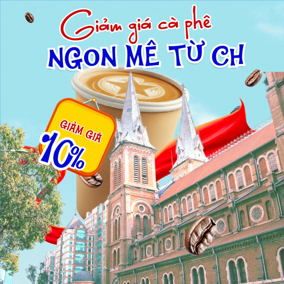 Mẫu Bài post MXH vuông Giảm giá cà phê ngon mê từ chối — LayerPic