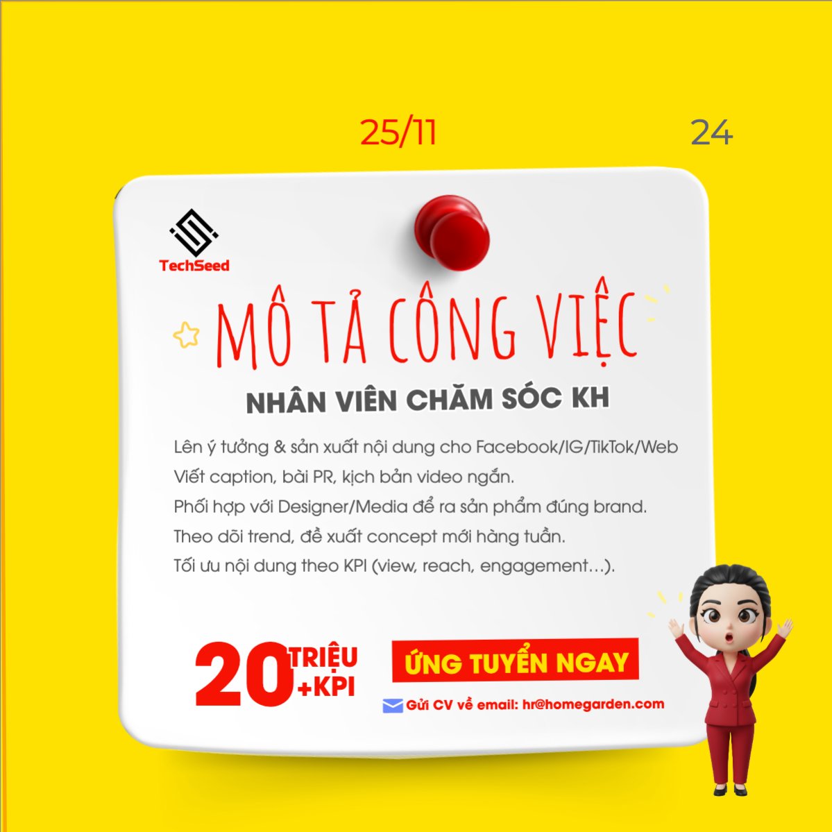 Mẫu Bài post MXH vuông Tuyển dụng nhân viên chăm sóc khách hàng — LayerPic