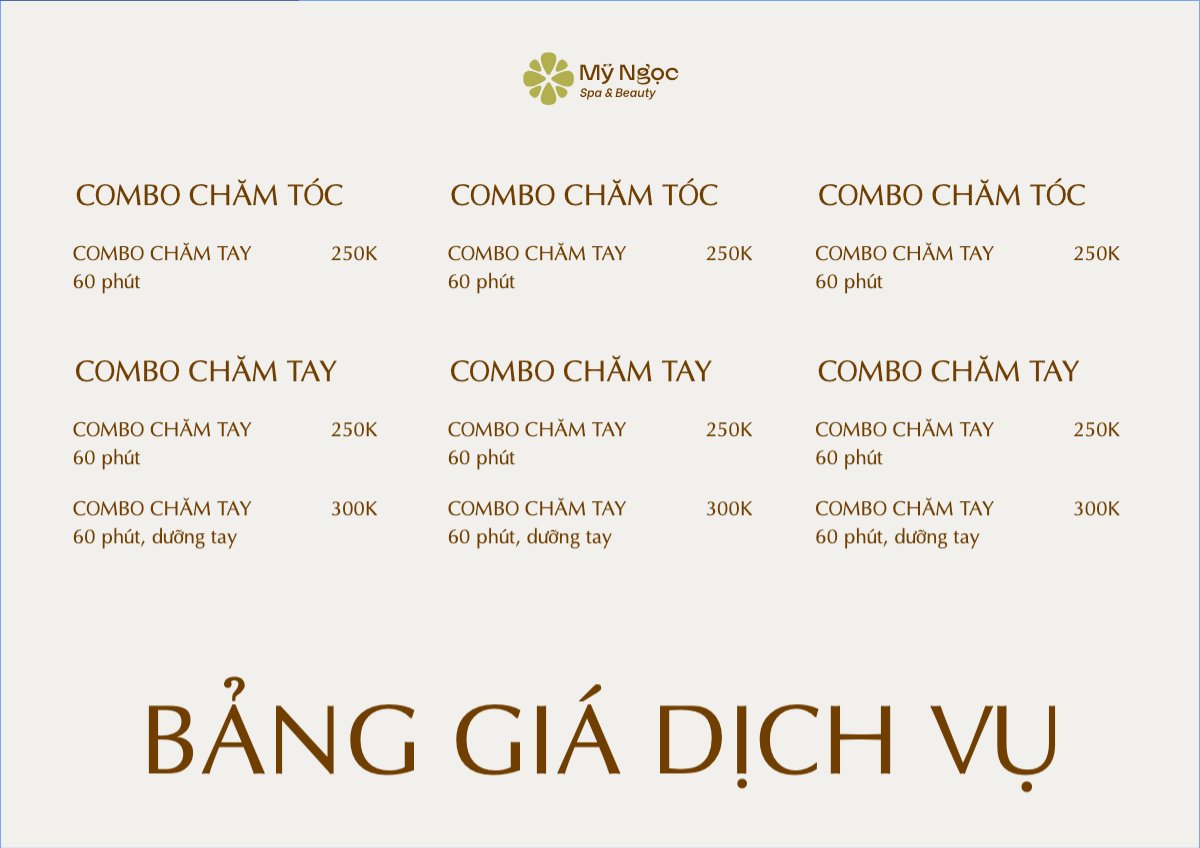 Mẫu Menu tờ rời (ngang) Tiệm tóc, tiệm cắt tóc, salon, nail, spa, beauty, làm đẹp, thẩm mỹ — LayerPic