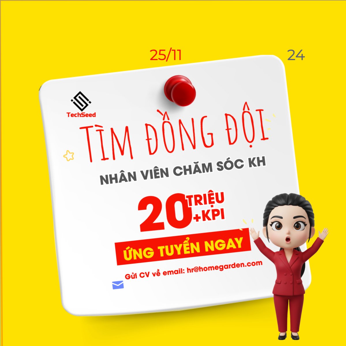 Mẫu Bài post MXH vuông Tuyển dụng nhân viên chăm sóc khách hàng — LayerPic