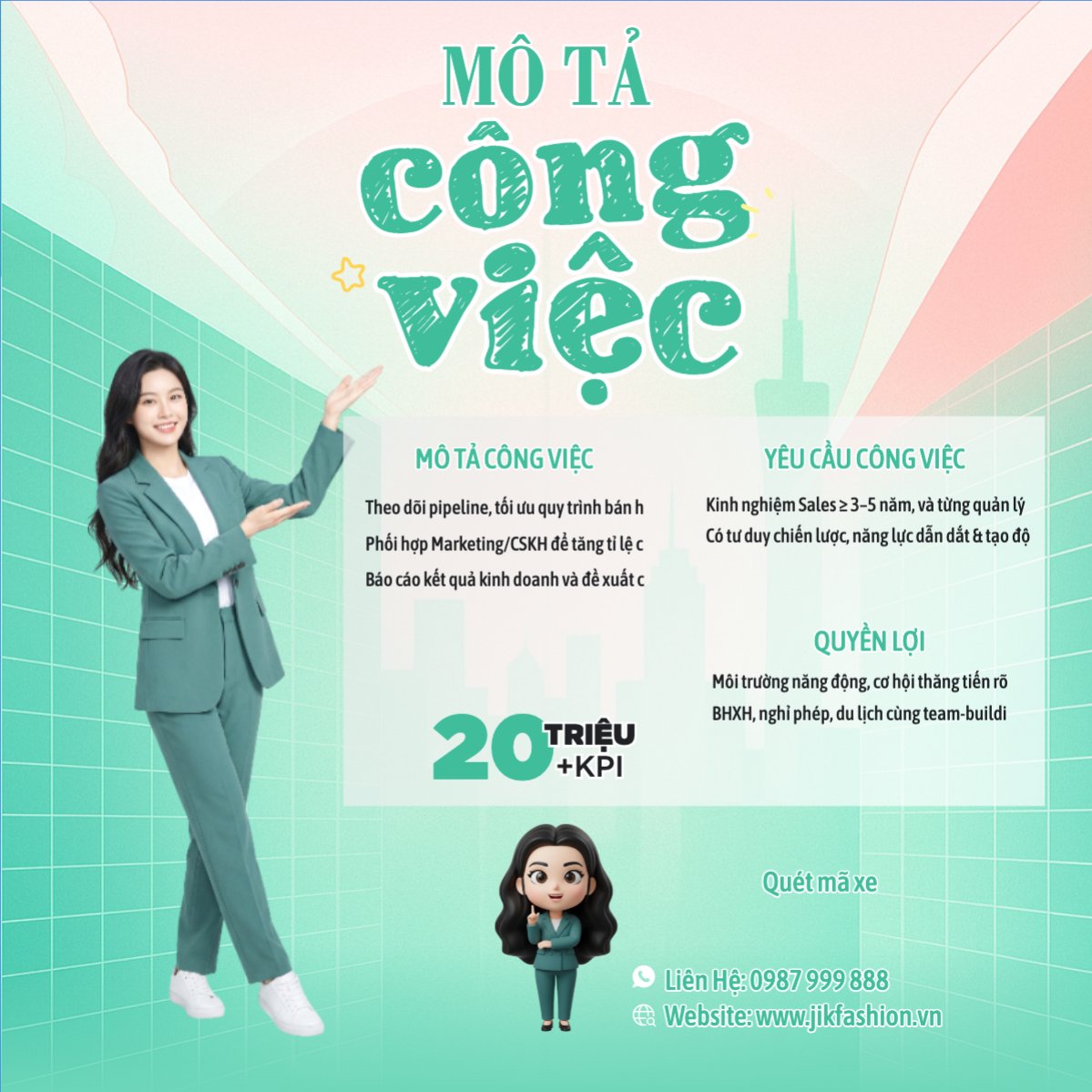 Mẫu Bài post MXH vuông Tuyển dụng lễ tân, kế toán — LayerPic