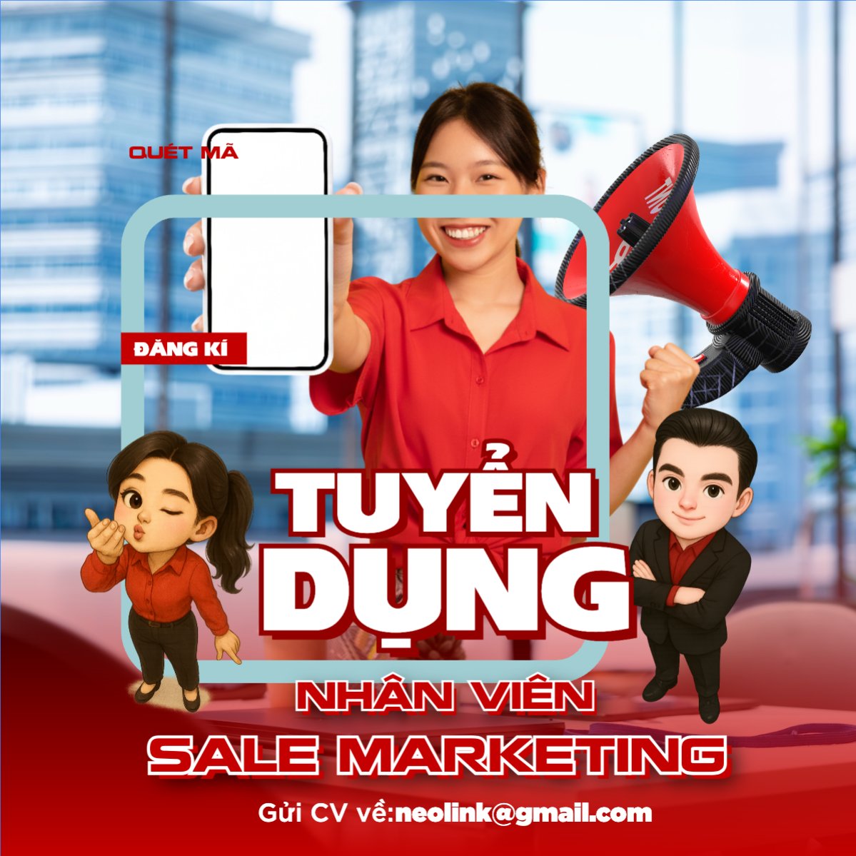 Mẫu Bài post MXH vuông Tuyển dụng sale marketing — LayerPic