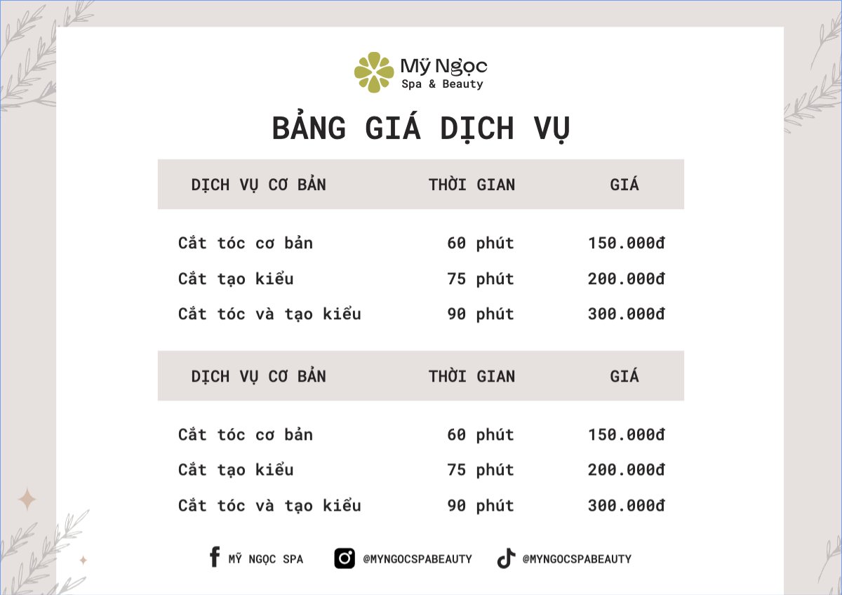 Mẫu Menu tờ rời (ngang) Tiệm tóc, tiệm cắt tóc, salon, nail, spa, beauty, làm đẹp, thẩm mỹ — LayerPic