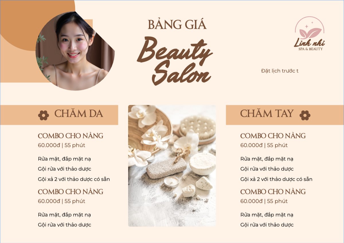 Mẫu Menu tờ rời (ngang) Tiệm tóc, tiệm cắt tóc, salon, nail, spa, beauty, làm đẹp, thẩm mỹ — LayerPic