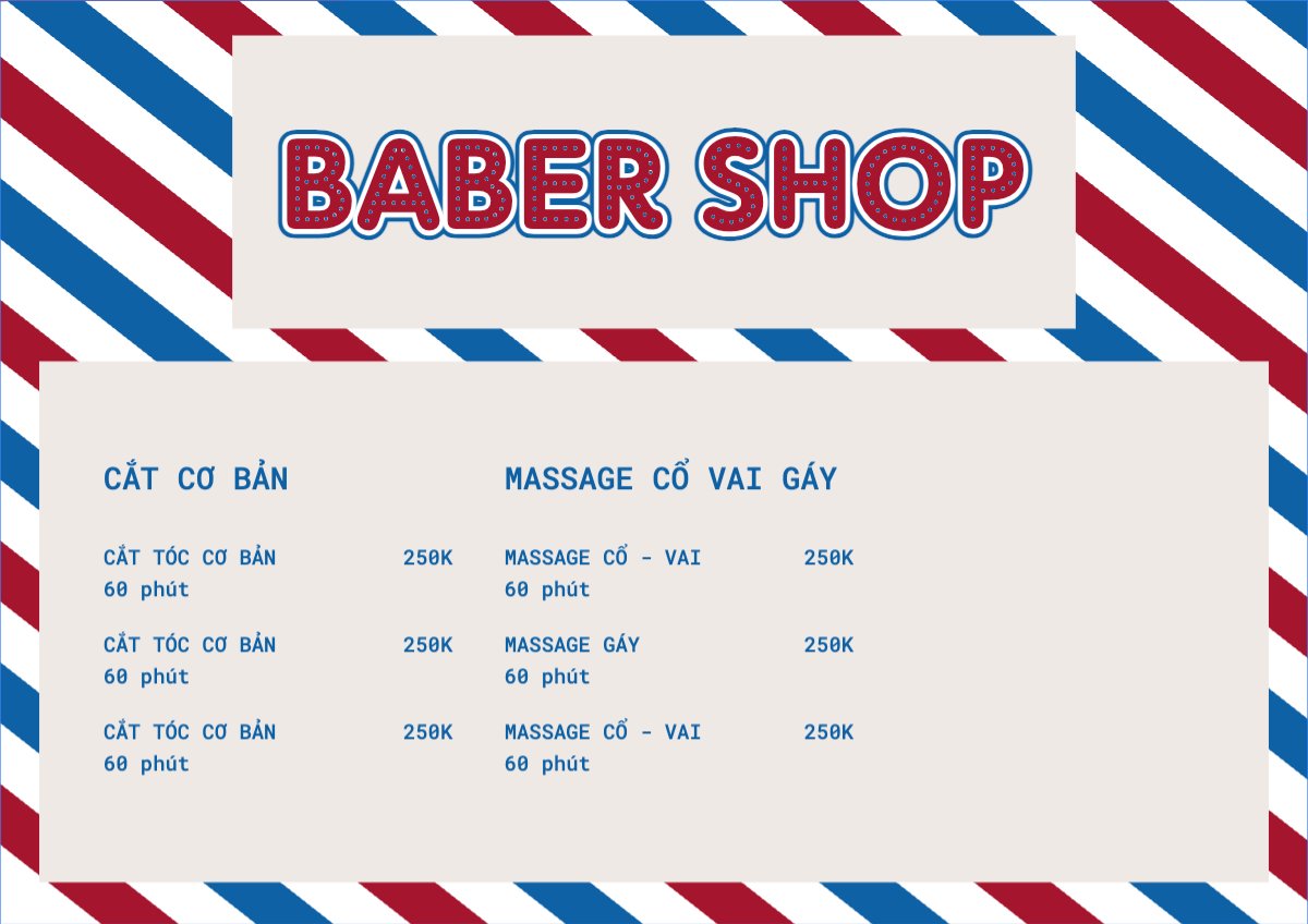 Mẫu Menu tờ rời (ngang) Tiệm tóc, tiệm cắt tóc, salon, nail, spa, beauty, làm đẹp, thẩm mỹ — LayerPic