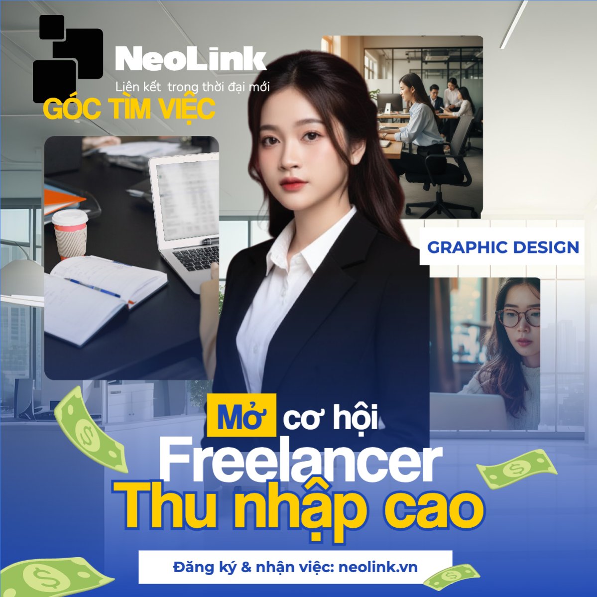 Mẫu Bài post MXH vuông Góc tìm việc freelance — LayerPic