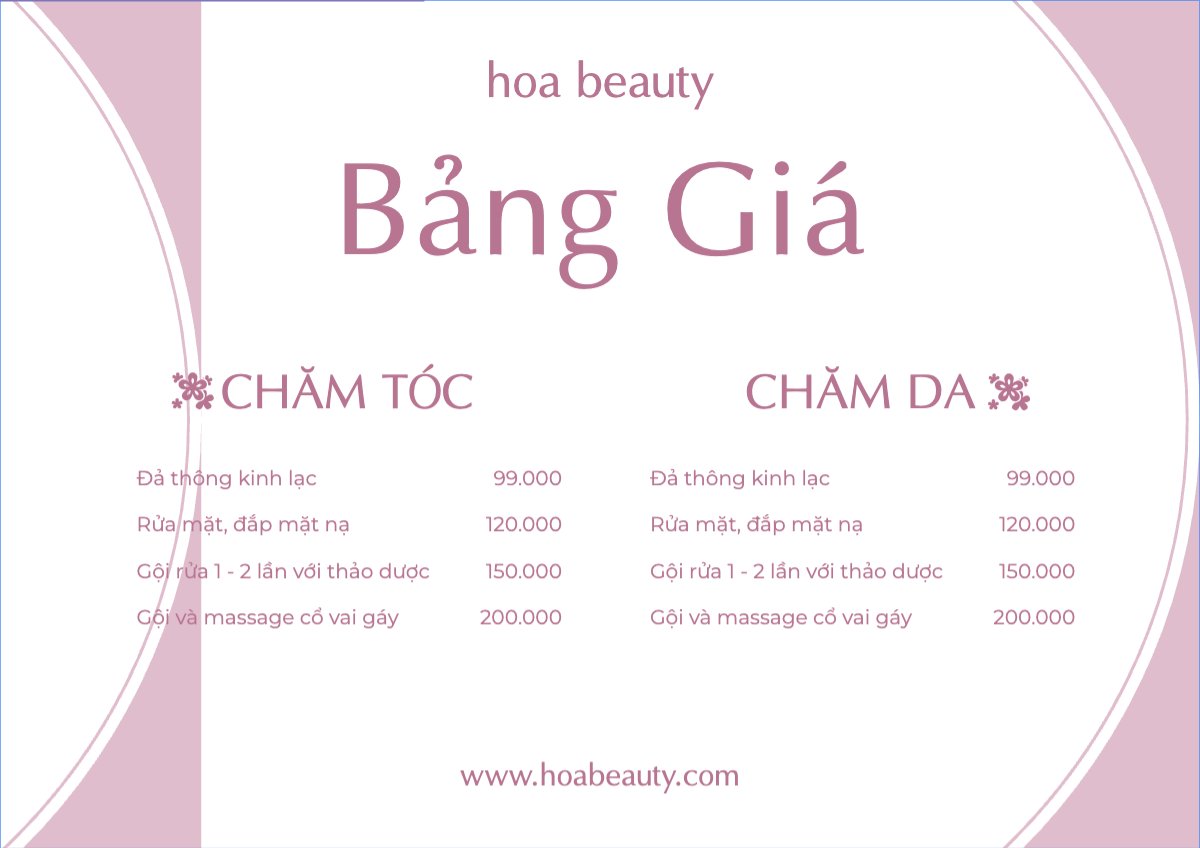 Mẫu Menu tờ rời (ngang) Tiệm tóc, tiệm cắt tóc, salon, nail, spa, beauty, làm đẹp, thẩm mỹ — LayerPic