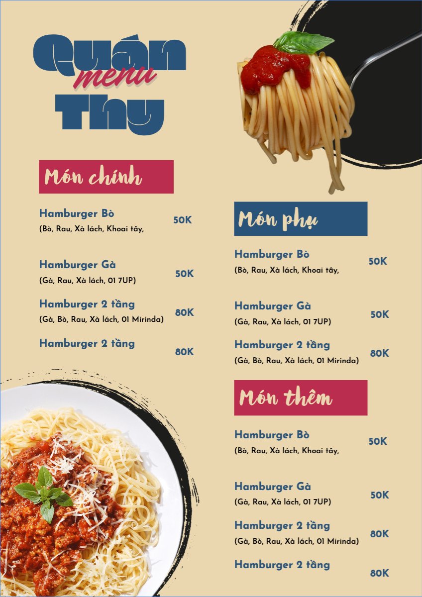 Mẫu Menu tờ rời (dọc) Đồ ăn, food, thực phẩm, ẩm thực, món ăn, F&B, nhà hàng, thức ăn, mì, noodle — LayerPic