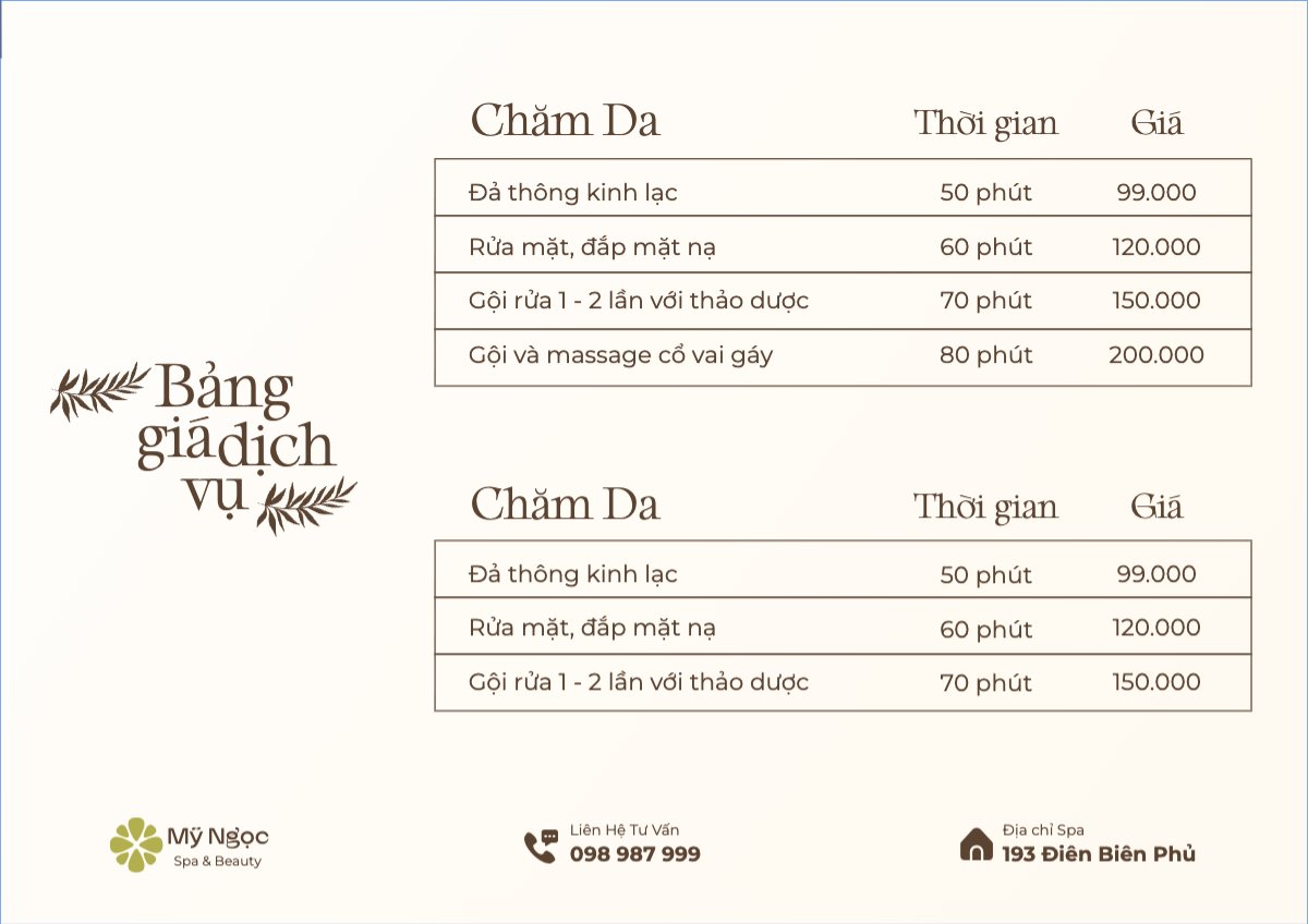 Mẫu Menu tờ rời (ngang) Tiệm tóc, tiệm cắt tóc, salon, nail, spa, beauty, làm đẹp, thẩm mỹ — LayerPic
