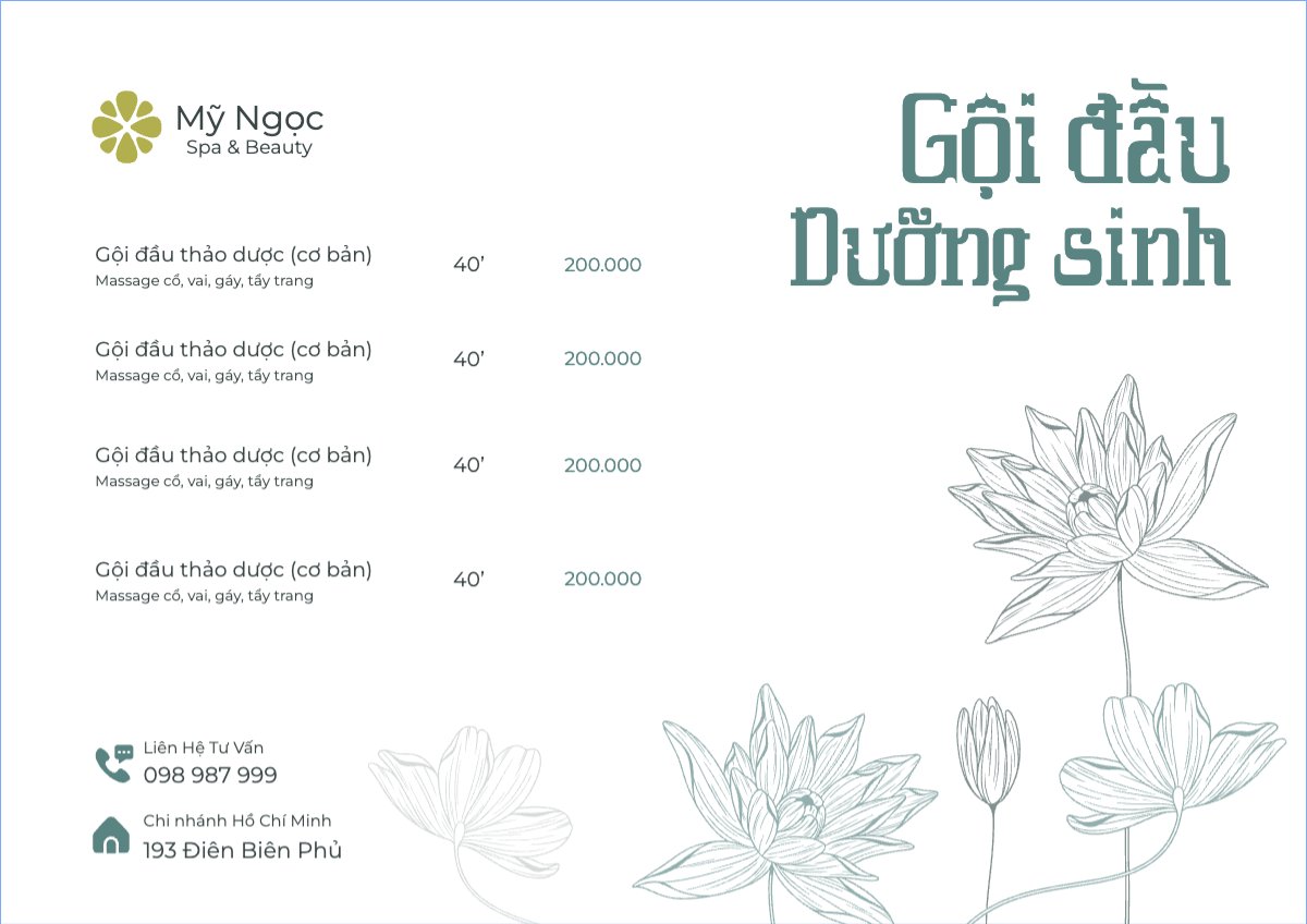 Mẫu Menu tờ rời (ngang) Tiệm tóc, tiệm cắt tóc, salon, nail, spa, beauty, làm đẹp, thẩm mỹ — LayerPic