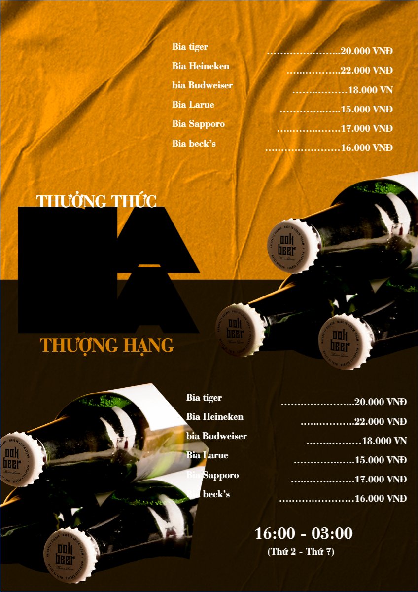 Mẫu Menu tờ rời (dọc) Nước uống, juice, giải khát, F&B, drink, beer, bia — LayerPic