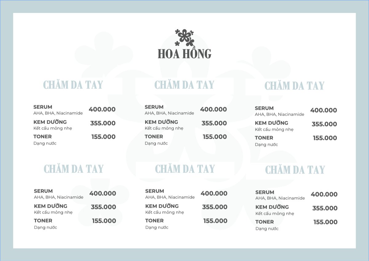 Mẫu Menu tờ rời (ngang) Tiệm tóc, tiệm cắt tóc, salon, nail, spa, beauty, làm đẹp, thẩm mỹ — LayerPic