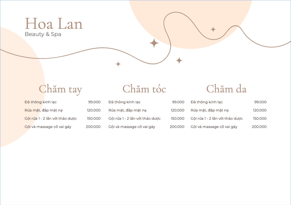 Mẫu Menu tờ rời (ngang) Tiệm tóc, tiệm cắt tóc, salon, nail, spa, beauty, làm đẹp, thẩm mỹ — LayerPic