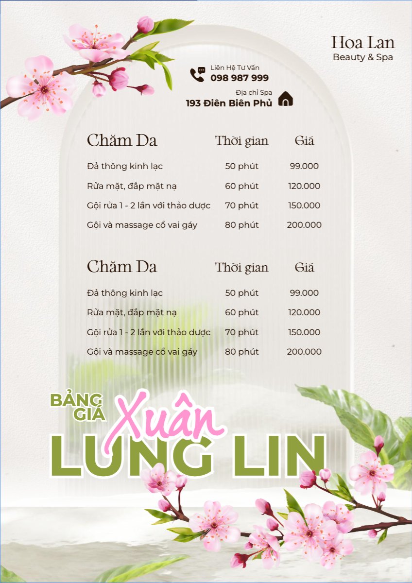 Mẫu Menu tờ rời (dọc) Bảng giá xuân lung linh — LayerPic