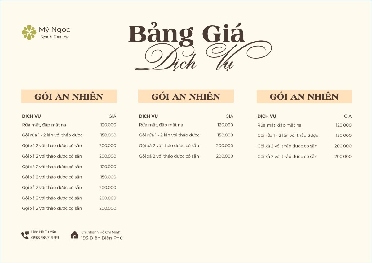 Mẫu Menu tờ rời (ngang) Tiệm tóc, tiệm cắt tóc, salon, nail, spa, beauty, làm đẹp, thẩm mỹ — LayerPic