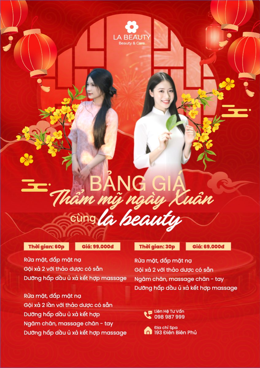 Mẫu Menu tờ rời (dọc) Bảng giá thẩm mỹ ngày xuân cùng La beauty — LayerPic