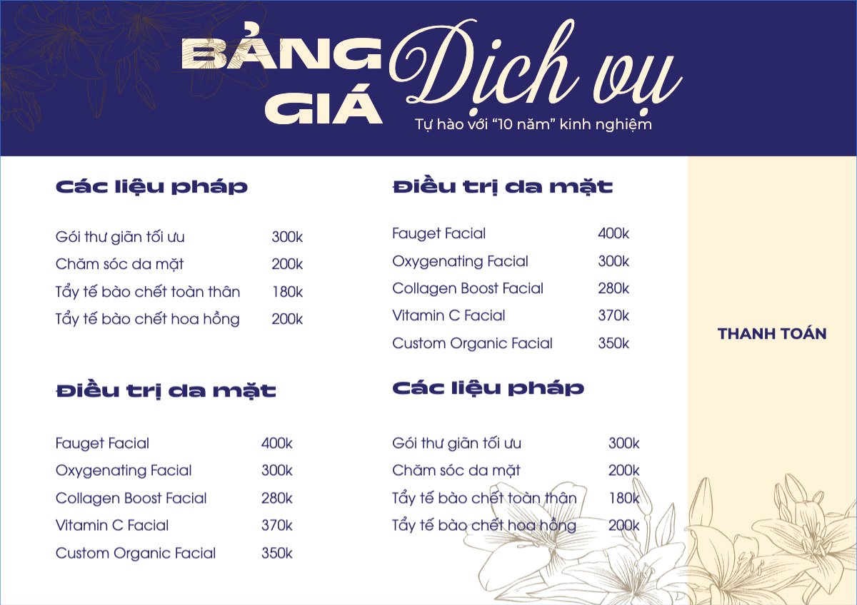 Mẫu Menu tờ rời (ngang) Tiệm tóc, tiệm cắt tóc, salon, nail, spa, beauty, làm đẹp, thẩm mỹ — LayerPic