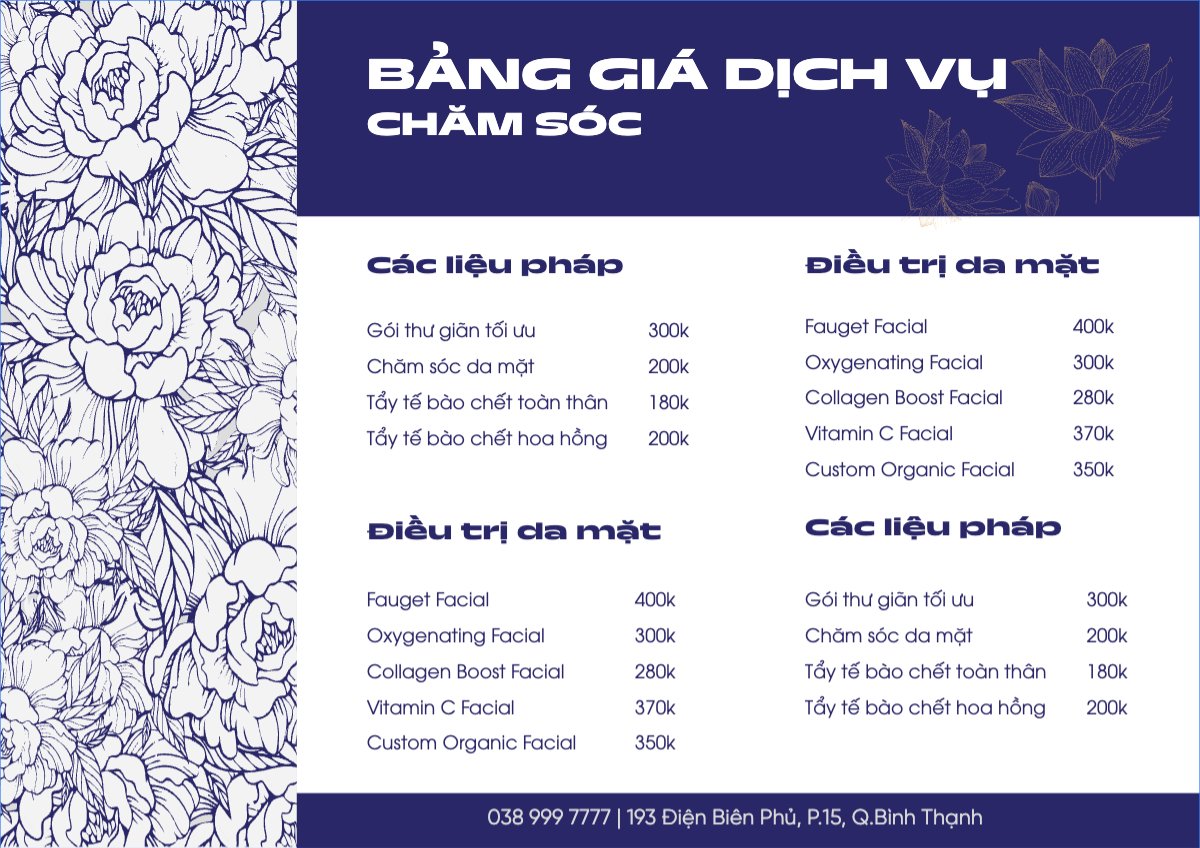 Mẫu Menu tờ rời (ngang) Tiệm tóc, tiệm cắt tóc, salon, nail, spa, beauty, làm đẹp, thẩm mỹ — LayerPic
