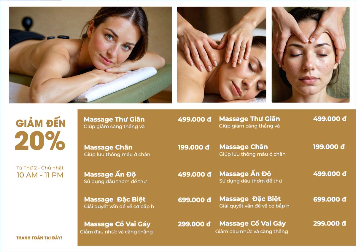 Mẫu Menu tờ rời (ngang) Tiệm tóc, tiệm cắt tóc, salon, nail, spa, beauty, làm đẹp, thẩm mỹ — LayerPic