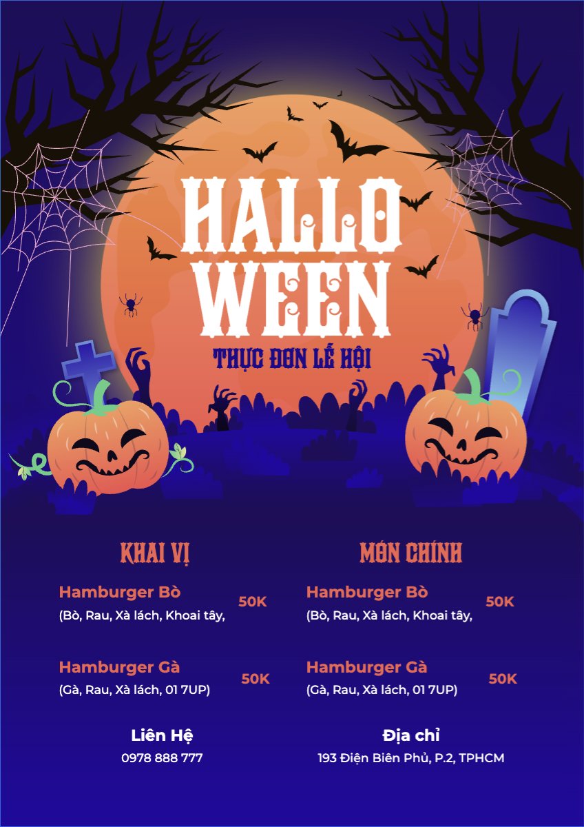 Mẫu Menu tờ rời (dọc) Halloween, lễ hội ma quái, sự kiện, event, nước uống, drink, food, ẩm thực, dễ thương, cute, chibi, hoạt hình, cartoon — LayerPic