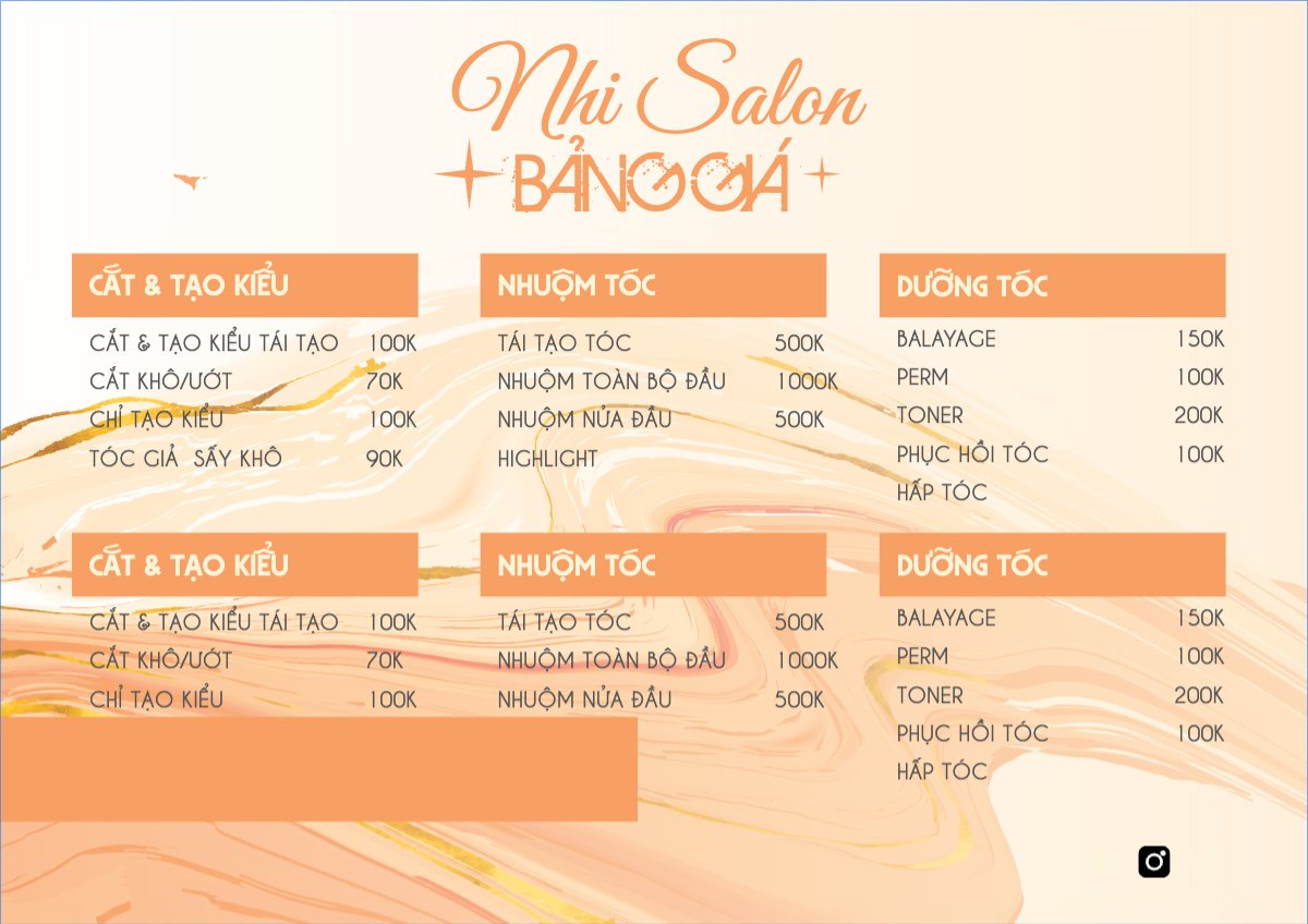 Mẫu Menu tờ rời (ngang) Tiệm tóc, tiệm cắt tóc, salon, nail, spa, beauty, làm đẹp, thẩm mỹ — LayerPic