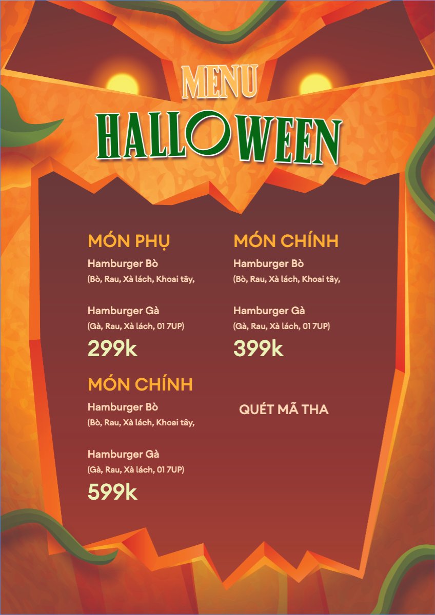 Mẫu Menu tờ rời (dọc) Halloween, lễ hội ma quái, sự kiện, event, nước uống, drink, dễ thương, cute, chibi, hoạt hình, cartoon — LayerPic