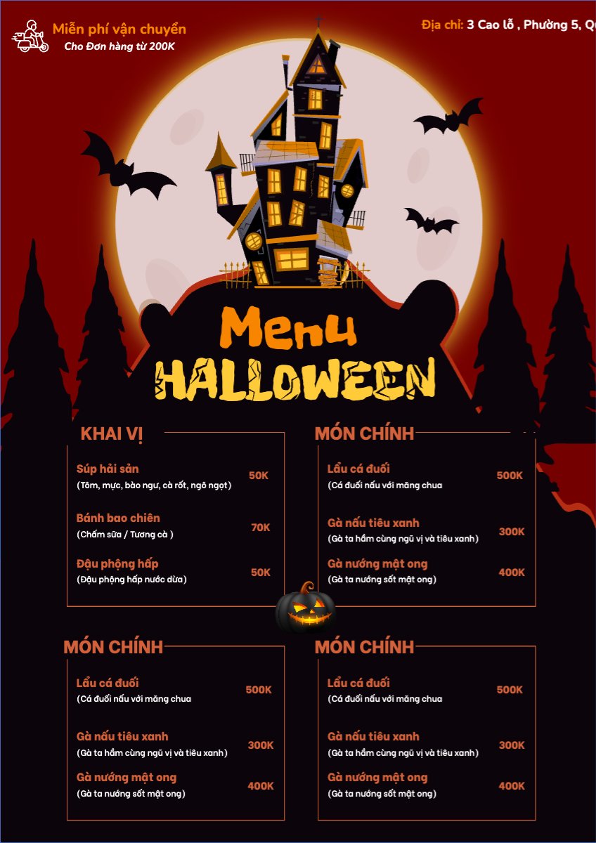 Mẫu Menu tờ rời (dọc) Halloween, lễ hội ma quái, nước uống, drink, ẩm thực, food, dễ thương, cute, chibi, hoạt hình, cartoon — LayerPic