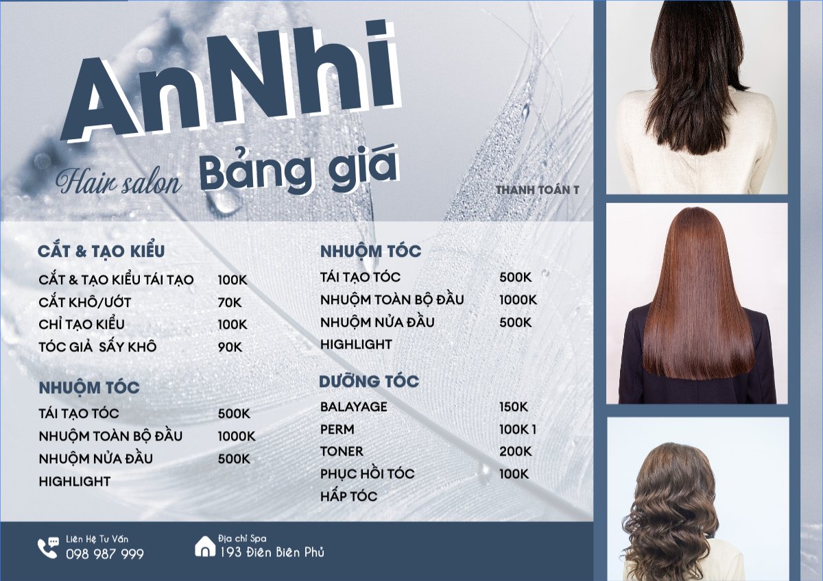 Mẫu Menu tờ rời (ngang) Tiệm tóc, tiệm cắt tóc, salon, nail, spa, beauty, làm đẹp, thẩm mỹ — LayerPic
