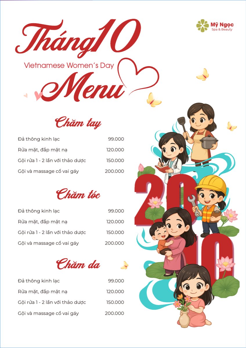 Mẫu Menu tờ rời (dọc) 20/10, Ngày phụ nữ Việt Nam, Vietnamese Women's Day, phụ nữ, sự kiện, event, dễ thương, cute, chibi, hoạt hình, cartoon — LayerPic