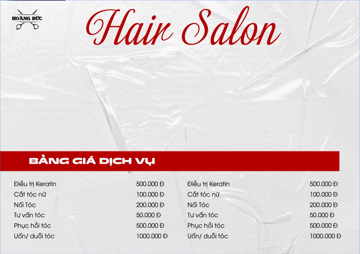 Mẫu Menu tờ rời (ngang) Tiệm tóc, tiệm cắt tóc, salon, nail, spa, beauty, làm đẹp, thẩm mỹ — LayerPic