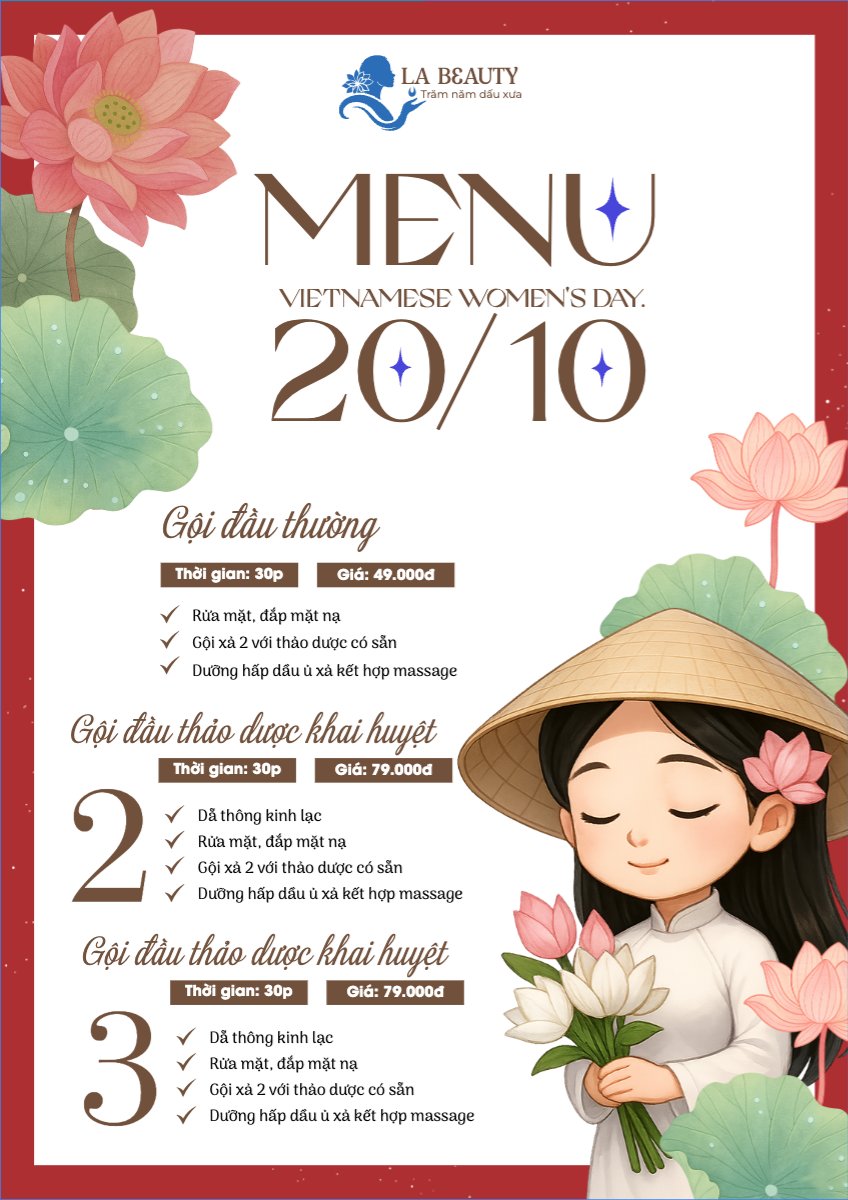 Mẫu Menu tờ rời (dọc) 20/10, Ngày phụ nữ Việt Nam, Vietnamese Women's Day, phụ nữ, sự kiện, event, dễ thương, cute, chibi, hoạt hình, cartoon — LayerPic