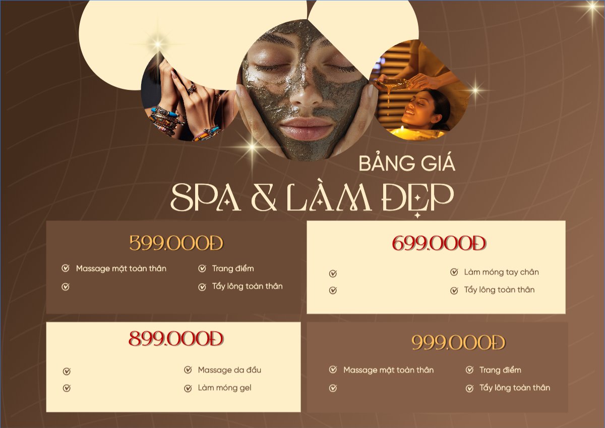 Mẫu Menu tờ rời (ngang) Tiệm tóc, tiệm cắt tóc, salon, nail, spa, beauty, làm đẹp, thẩm mỹ — LayerPic
