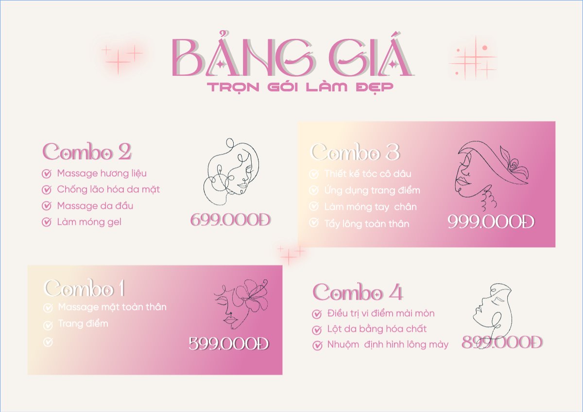 Mẫu Menu tờ rời (ngang) Tiệm tóc, tiệm cắt tóc, salon, nail, spa, beauty, làm đẹp, thẩm mỹ — LayerPic
