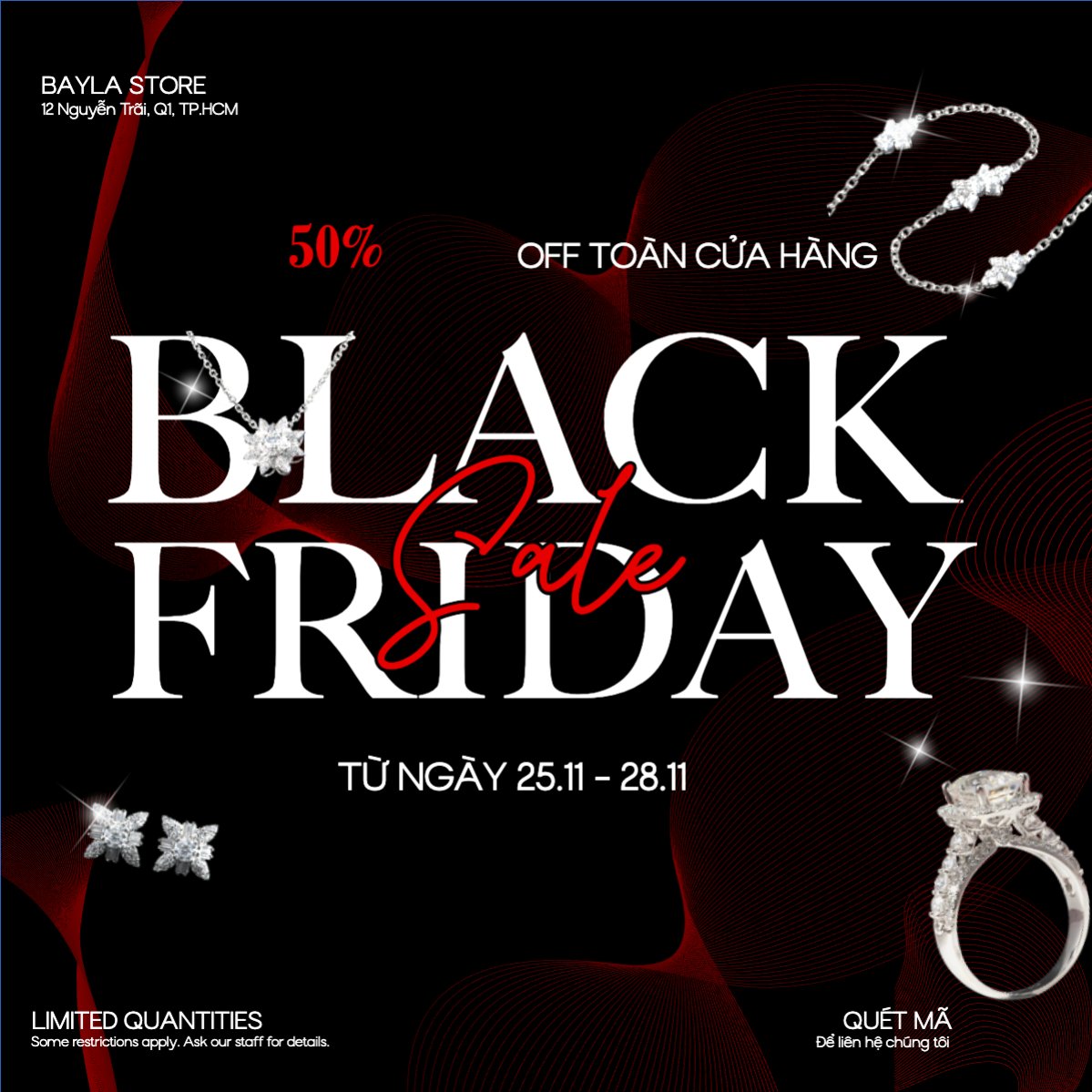 Mẫu Bài post MXH vuông Black Friday trang sức — LayerPic