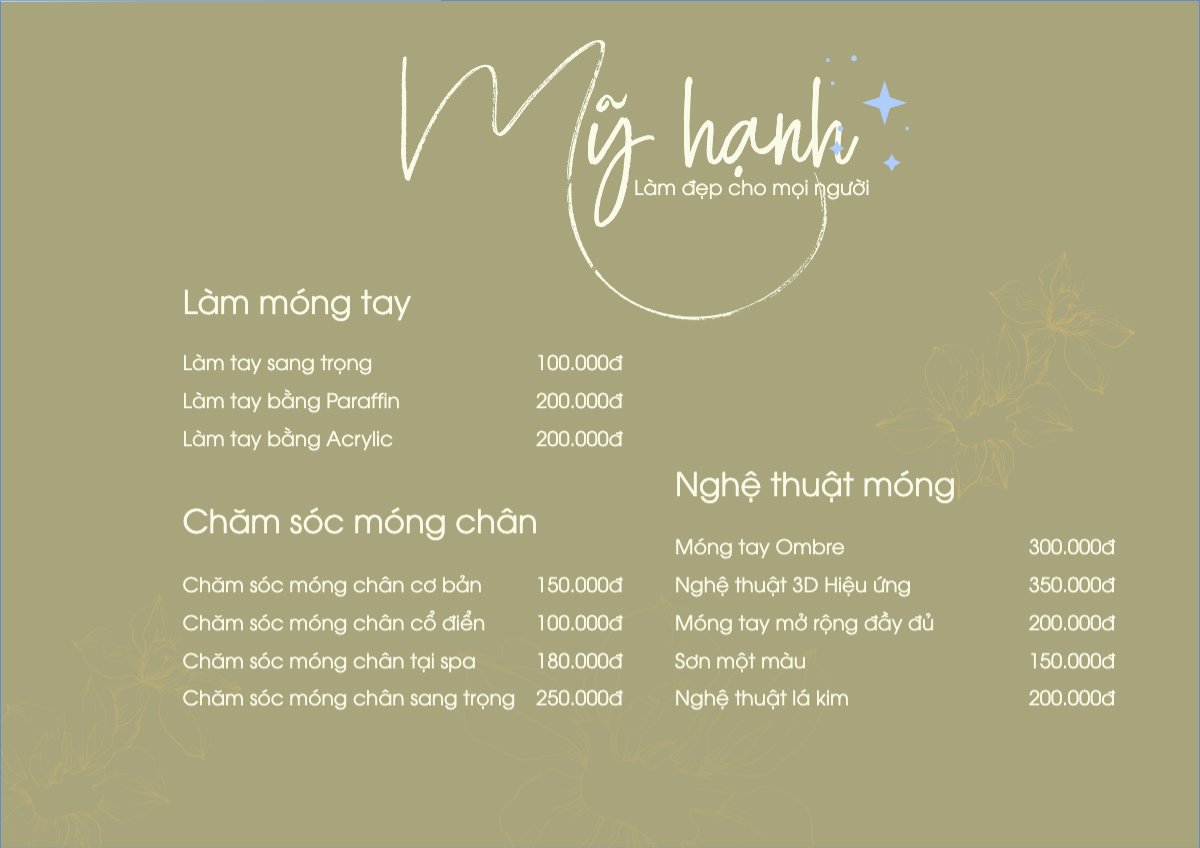 Mẫu Menu tờ rời (ngang) Tiệm tóc, tiệm cắt tóc, salon, nail, spa, beauty, làm đẹp, thẩm mỹ — LayerPic