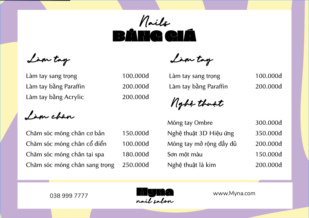 Mẫu Menu tờ rời (ngang) Tiệm tóc, tiệm cắt tóc, salon, nail, spa, beauty, làm đẹp, thẩm mỹ — LayerPic